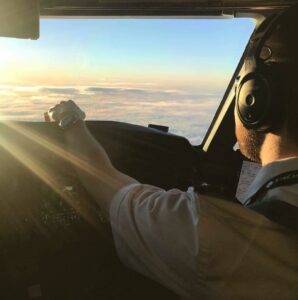 Captain Daniel Vanier flying a Q400 aircraft