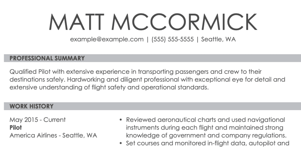 aviation pilot resume